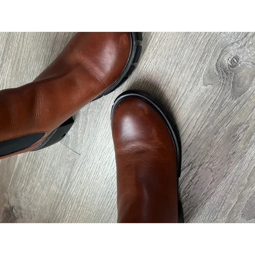 Steve Madden Brown Leather Jeweled Strap Lug Sole Chelsea Boots Chunky  size 7
